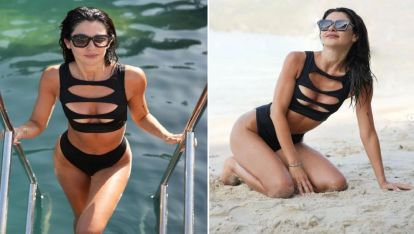 Nesrin Cavadzade'den cesur tatil pozları! Siyah bikinisiyle ortalığı kasıp kavurdu!